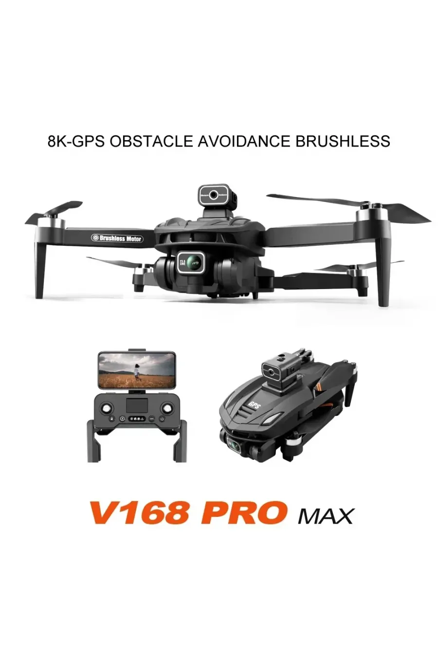 V168 Profesyonel 4K GPS Drone – 3 Kameralı, Engelden Kaçınma Özellikli